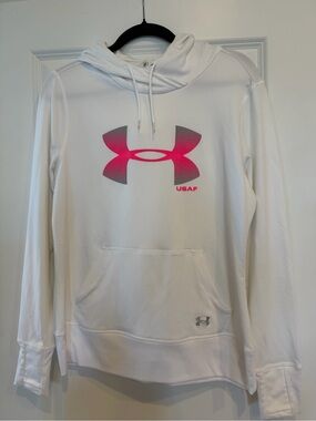Under Armour White Hoodie with Pink-to-Gray Logo United States Air Force